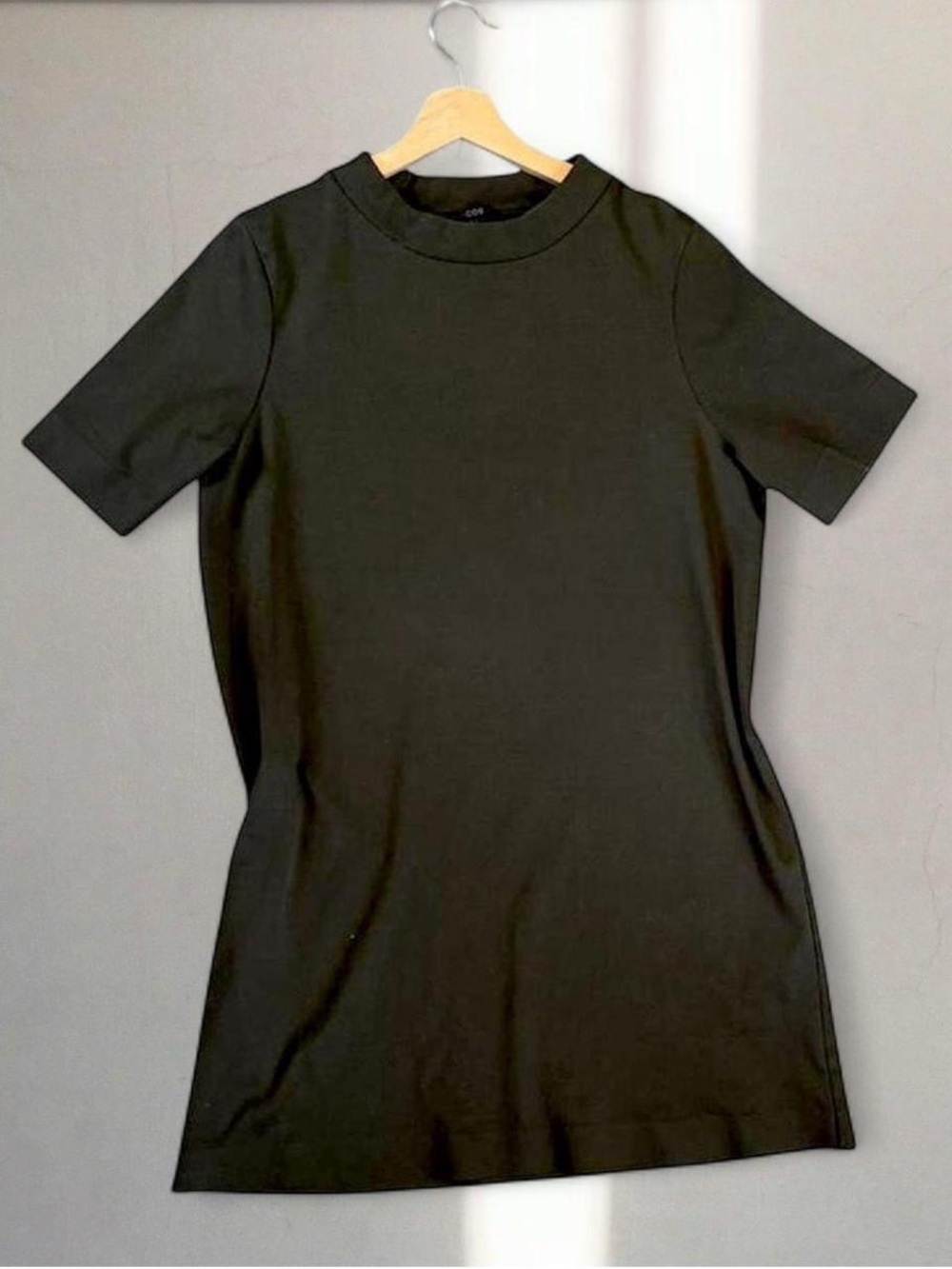 COS Olive Shift Cotton T Shirt Dress in Deep Olive Green